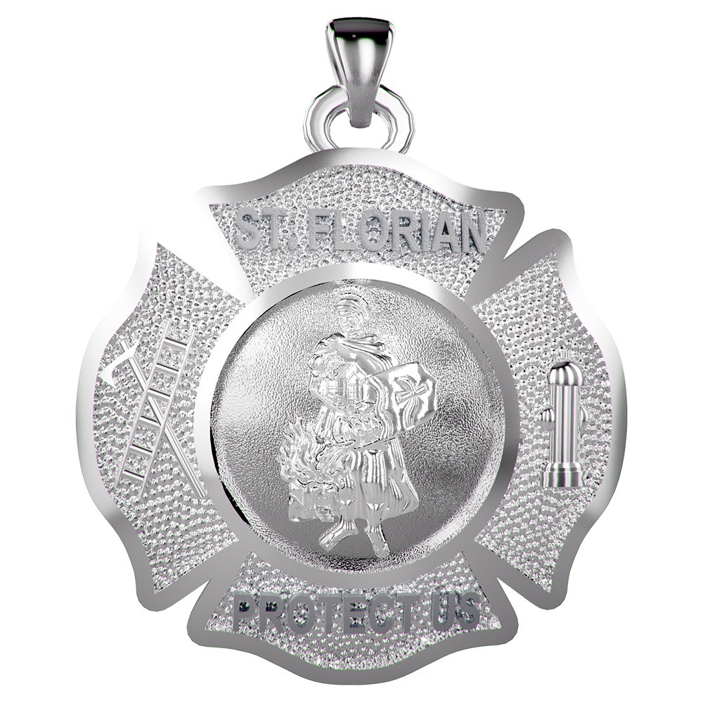 St. Florian Medal and Chain - Sterling Silver Quarter Size Pendant